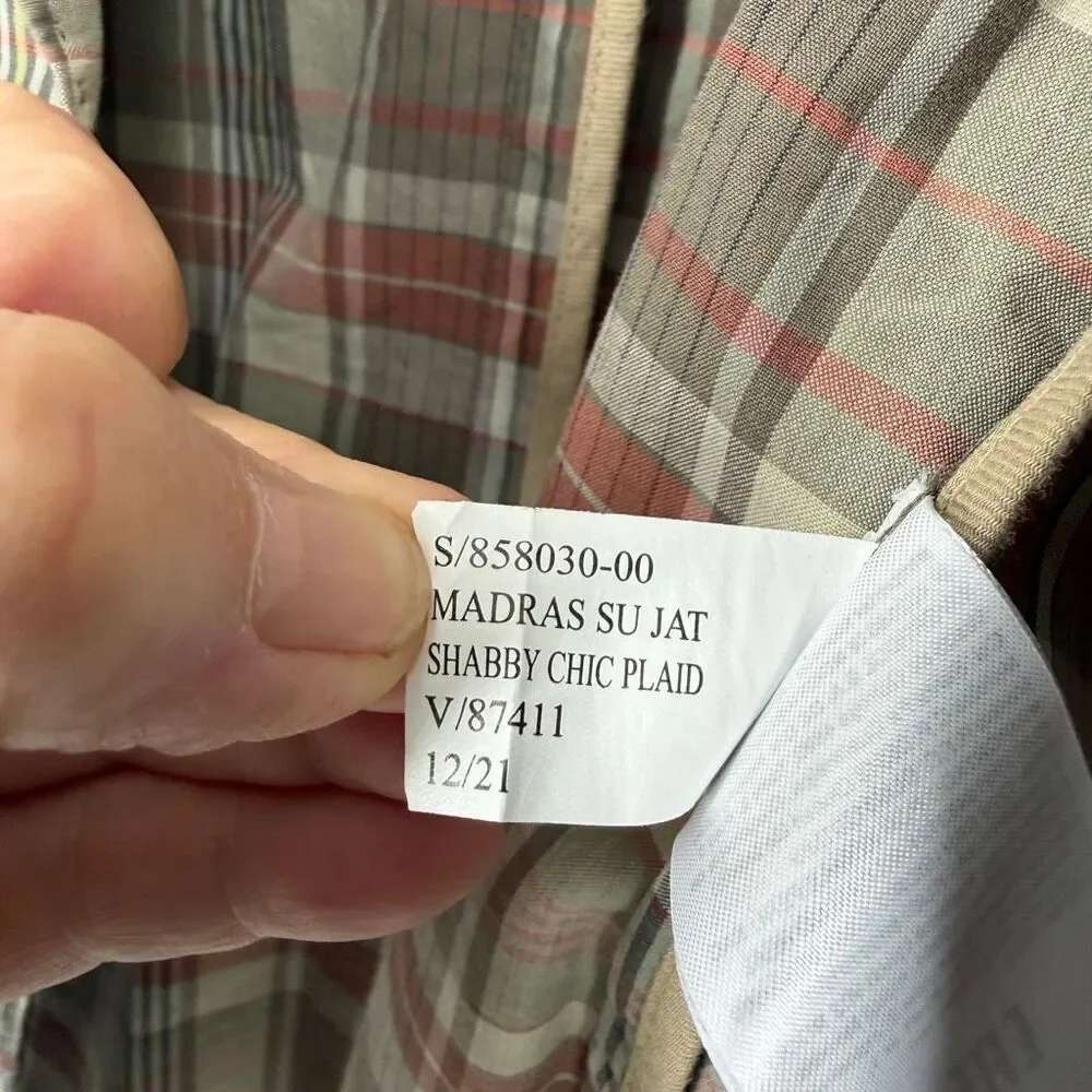 Banana Republic Beige Gray Pink Shabby Chic Plaid Tailored Slim Blazer Size 38